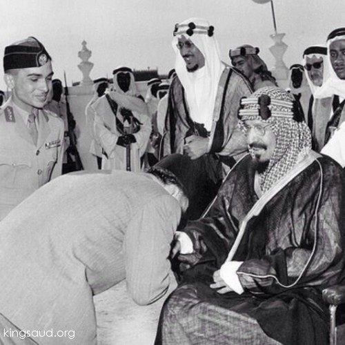 King Abdulaziz and Crown Prince Saud with King Hussein in Riyadh