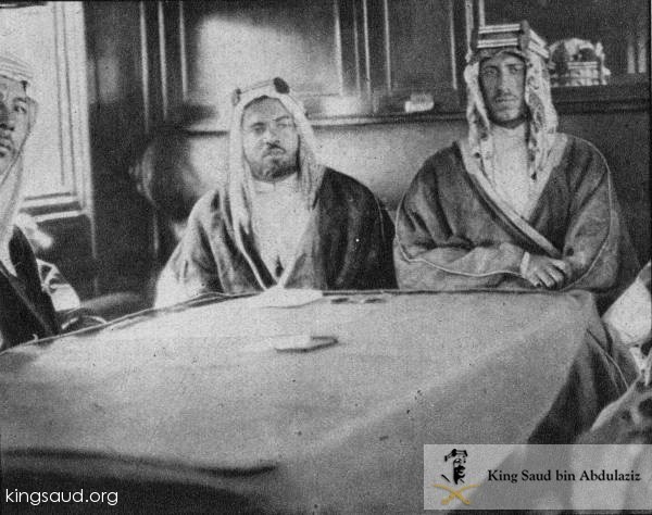 Crown Prince Saud with Sheikh Hafez Wahbah in the train going to Alexandria to meet King Fouad I - 1936