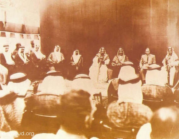 King Saud at the ceremony which was heldin his honor at the municipality of  Manamah  during his visit to Bahrain 1954.