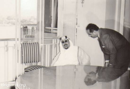 King Saud in Mr. Hamid Al-Jafari House the President of the office of scholarships in Cairo