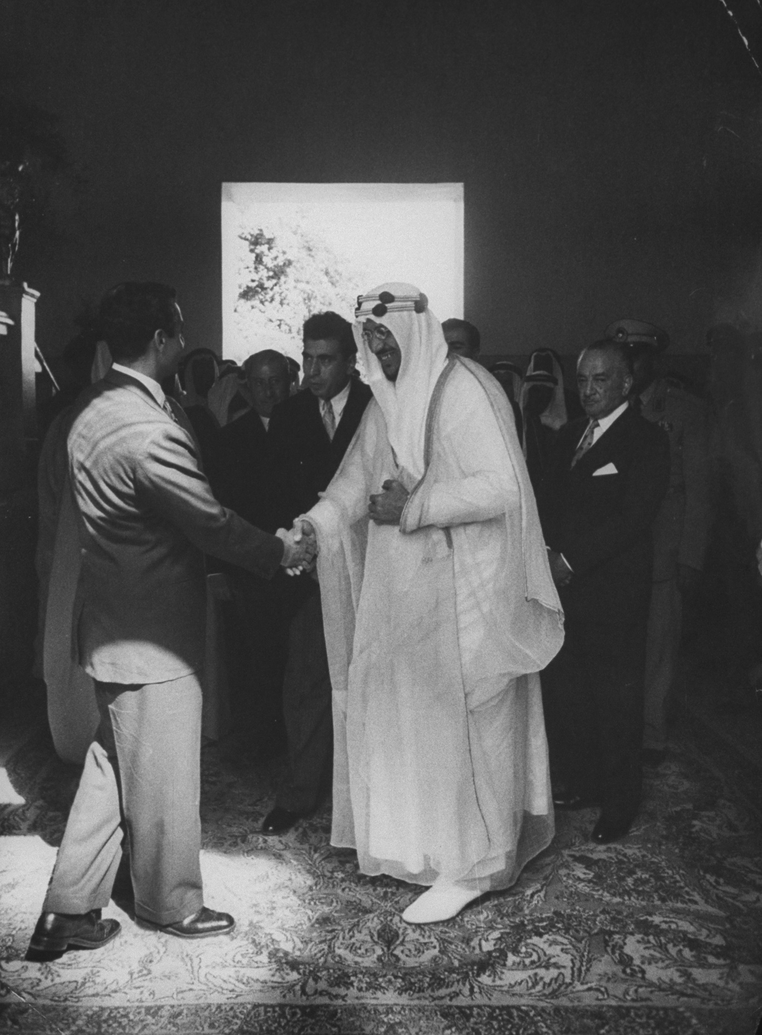 King Saud shaking hands with Shah Mohamed Resa during his visit to Iran. (Photo by James WhitmoreTime Life PicturesGetty Images)