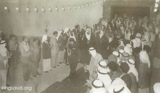 King Saud with Shaikh Abdallah Al Salem Al Sabah Amir of Kwait during his visit to Riyad. Al Rawdah Palace 1953