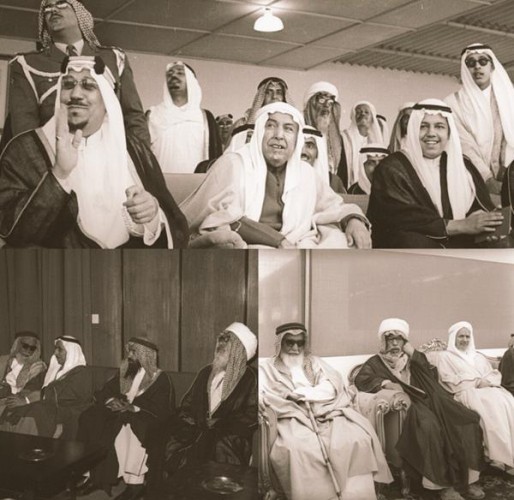 ثلاث صور يظهر فيها الشيخ عمر بن ربيعان يرحمه الله مع الملك سعود يرحمه الله في زيارته للكويت عام 1961م 