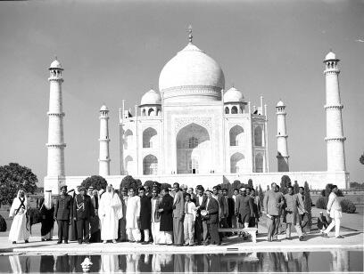 King Saud leaving Taj Mahal, with some Indian officials, during his state visit to India. Agra 1955.
