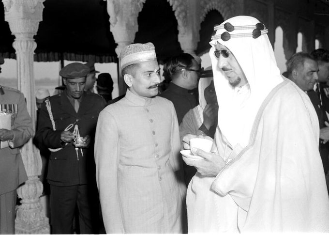  The visit of H.M. King Saud Bin Abdulaziz Al Saud of Saudi Arabia to India, November, December, 1955.  H.M. King Saud in conversation with the Mahraja of Banaras during the latter visited to the ancient Fort at Banaras on December 7, 1955.