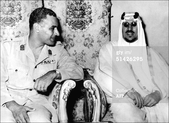 King Saud in Al-qubba Palace with President Jamal Abdulnasser and Shukri Alqoteli