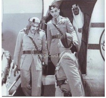 Crown Prince Saud and Princes Mansour, Prince Nawaf and King Hussein in the King Abdulaziz Dacota