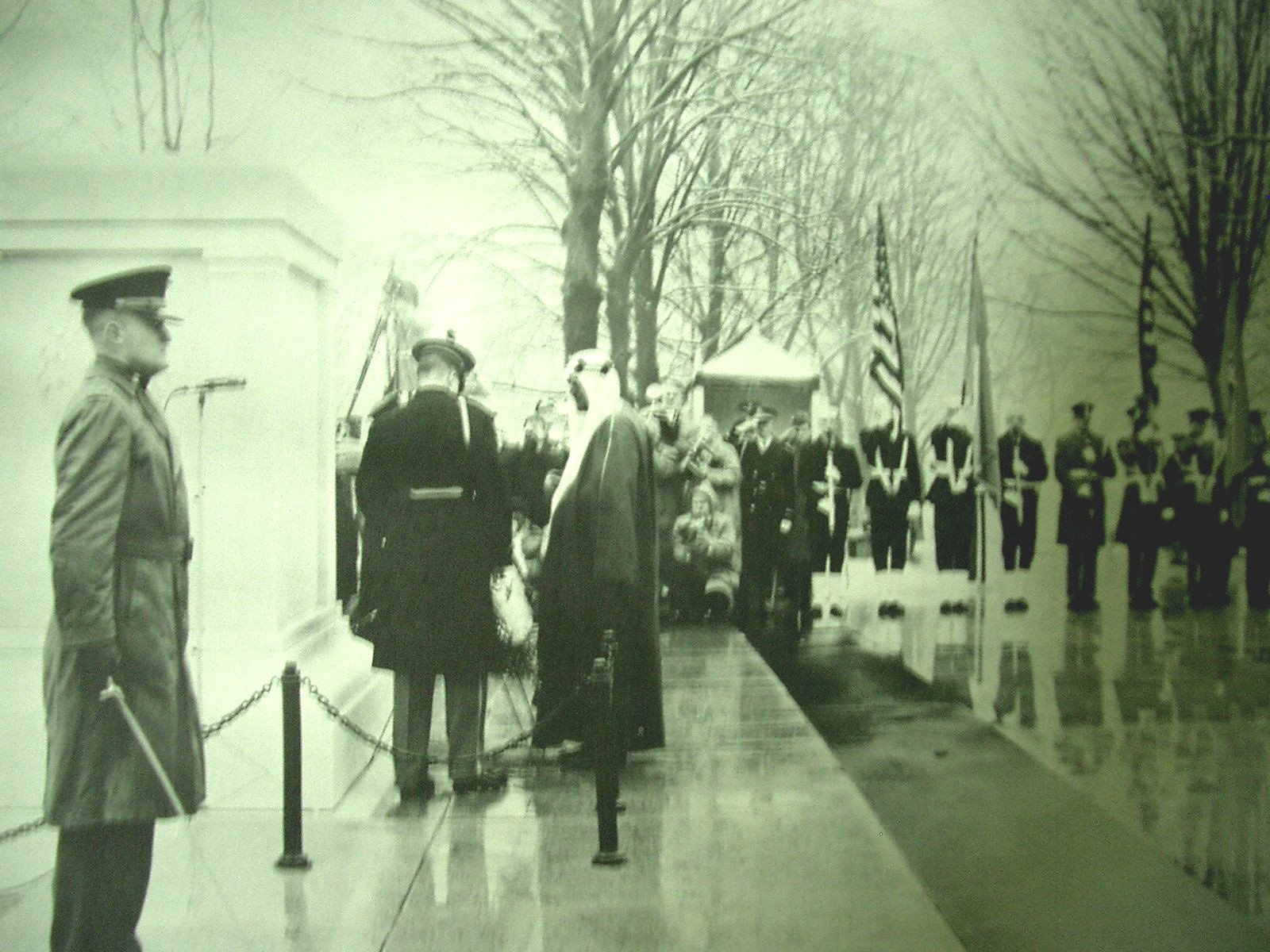 HRH King Saud places a wreath over the Grave of the Unknown Soldier - Arlington Cemetery 