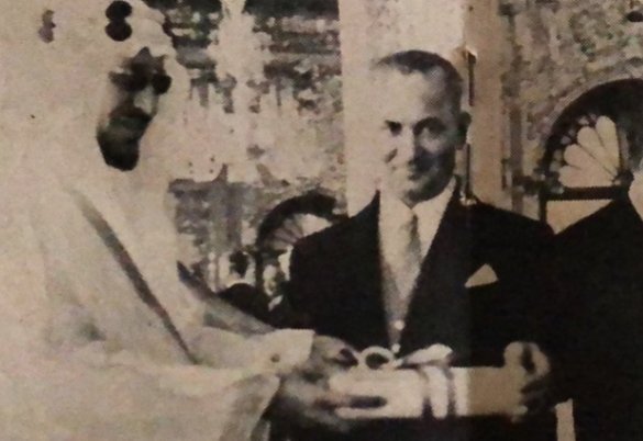 King Saud reciving gifts from the mayor of Tehran Mr. Monteseer - 1955