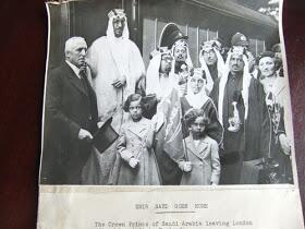 Crown Prince Saud with his brother Prince Mohammad Khairuddin Zarkali on arrival at Victoria Station in London in 1938
