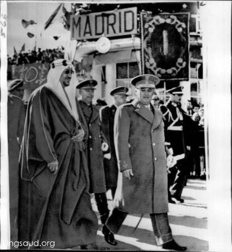King Saud with General Franco during an official reception in Madrid 1957