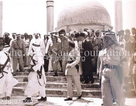 Crown Prince Saud arrived to congratulate King Hussein on 8/5/1953 and stayed for 5 days. He visited Jerusalem and donated to charitable societies for refugees