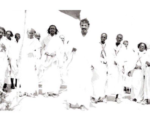 King Abdul Aziz during the Hajj in 1353 AH - 1935 and Prince Saud besides him