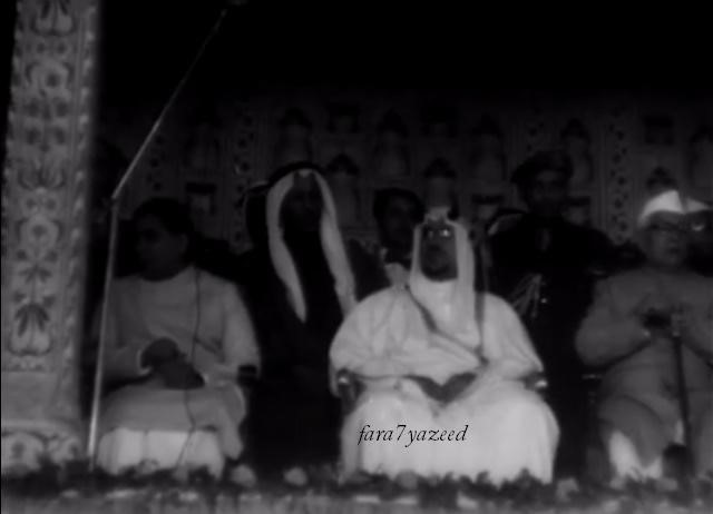 King Saud sits in the middle and on the right hand Indian President