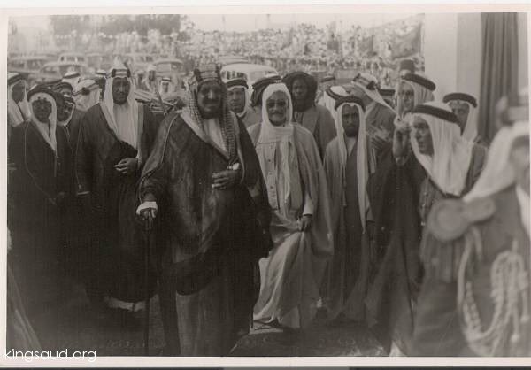 King Abdulaziz Al Saud, visit to Kuwait in, accompanied by his son Prince Saud. 1936A.D