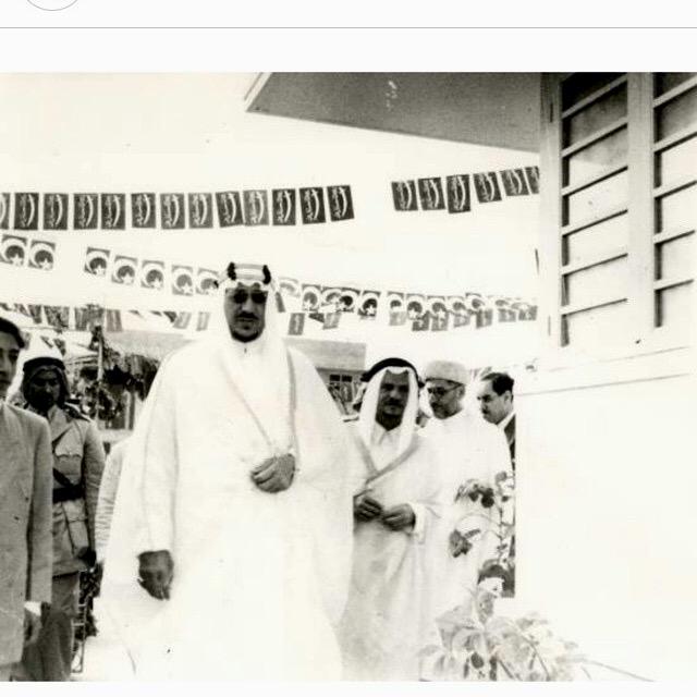 King Saud and Sheikh Abdullah Balkhair in Pakistan in 1954
