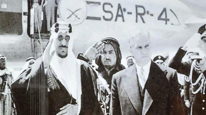 King Saud with Lebanese President Camille Chamoun during his visit to Lebanon 1953