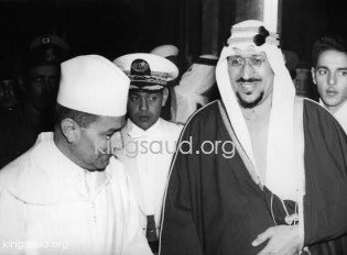 King Saud with king Mohammad the fifth of Moroco during the oppening of the Saudi embessy in Rabat 1957.
