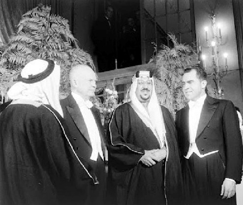 King Saud between President Eisenhower and Mr. Nixon, Vice President of the Republic