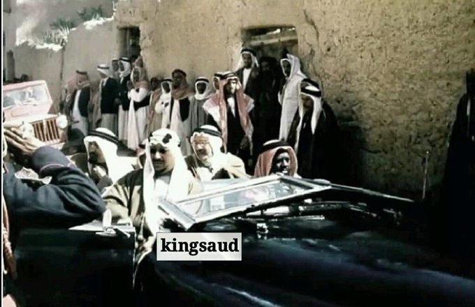 King Saud inspecting the neighborhoods of Riyadh with Prince Mohammed bin Turki, may God have mercy on them.