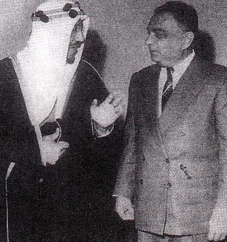 King Saud and the first president of Pakistan and the last Major General Iskander Mirza - Riyadh 1955
