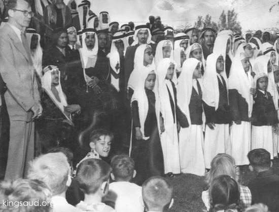 King Saud during his visit to ARAMCO with some students