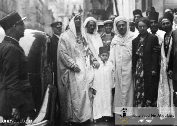 Crown Prince Saud with King Yussif of Morocco and Fuad  Hamzah