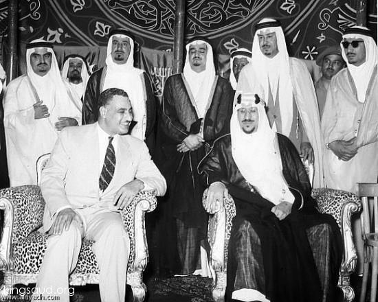 King Saud, President Jamal Abdulnasserm King Khaled, King Fahad, Prince Nasser bin Abdulaziz and Prince Faisal bin Turki