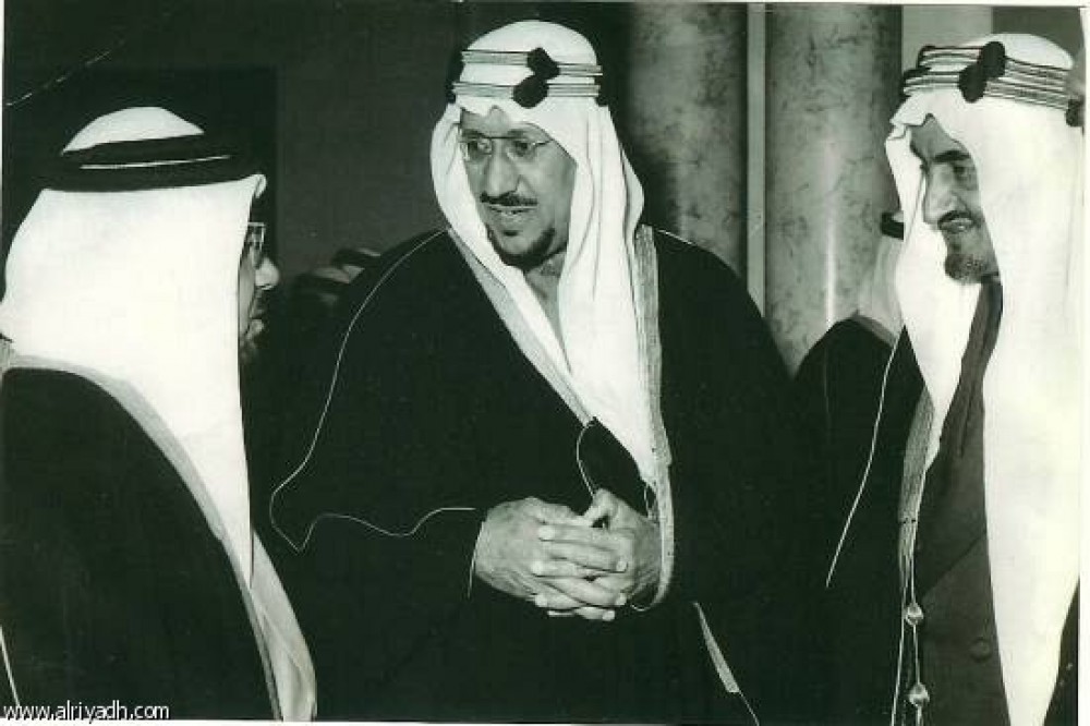 King Saud and Prince Faisal and Mr. Hamza Ghaus Saudi ambassador in Iran in 1955