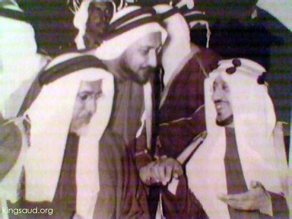 King Saud bin Abdulaziz Al Saud with Sheikh Ali bin Abdullah Al Thani during his visit to Qatar and see Mr. Abdallah Darwish, 1959