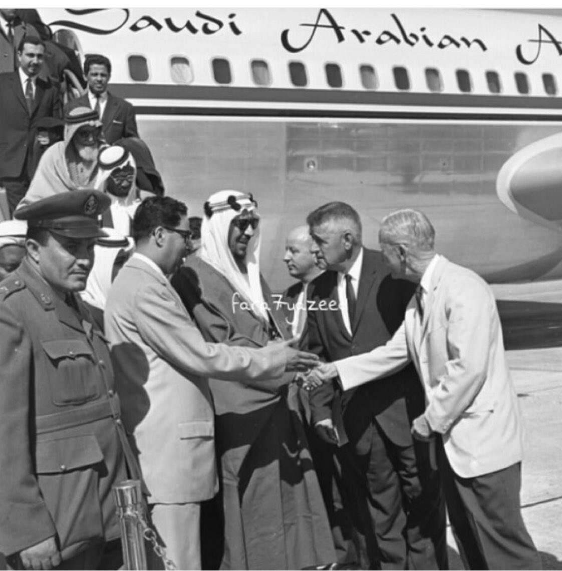 The arrival of King Saud to Florida with Bakr Younis and Sheikh Abdullah Al-Saadoun - 1962