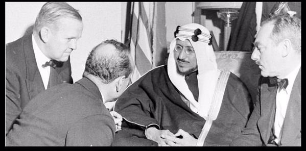 Crown Prince Saud on a visit to America to meet President Truman and remind him of President Roosevelt's promise to King Abdulaziz to prevent the immigration of Jews