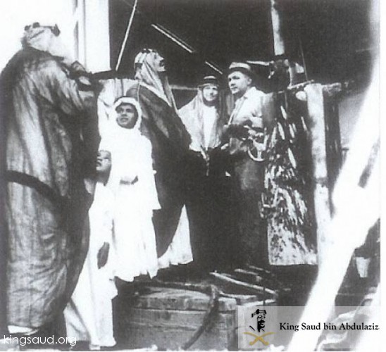 Crown Prince Saud and his father King Abdulaziz inspecting oil well