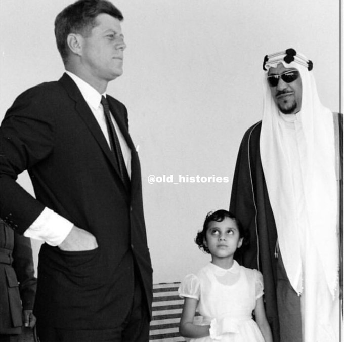 King Saud and the president of USA John Kennedy around the small Princess Dalal Bint Saud 