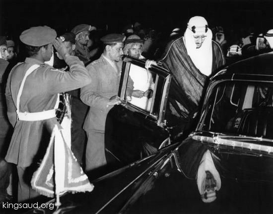 King Saud entering his Car with Sheikh Muhammed bin Ladin in Macca