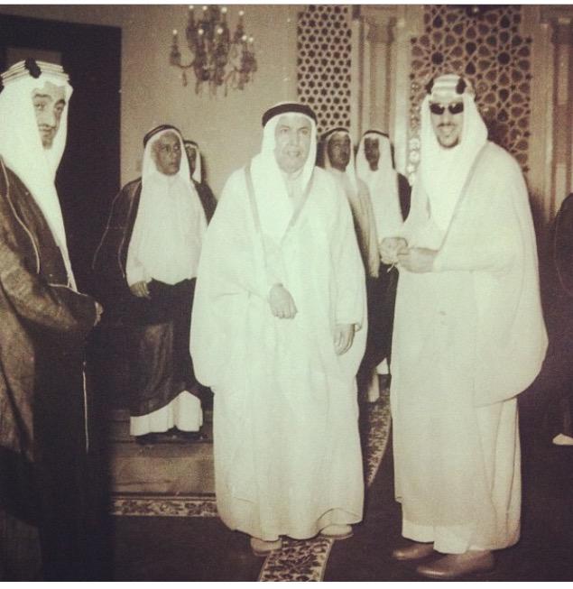 الملك سعود وأميرالكويت الشيخ عبدالله السالم آل صباح و ولي العهد الأمير فيصل في الرياض - مارس ١٩٦٢م
