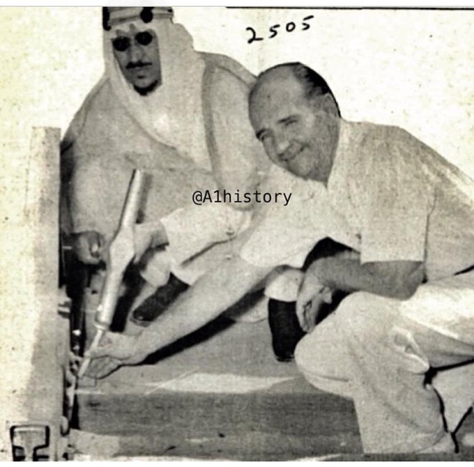 Crown Prince Saud puts the last nail in the gold hammer of the railway in October 1951