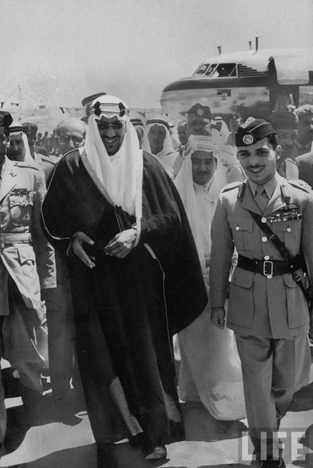 الملك سعود و الملك حسين ملك الأردن - عمان 1957م