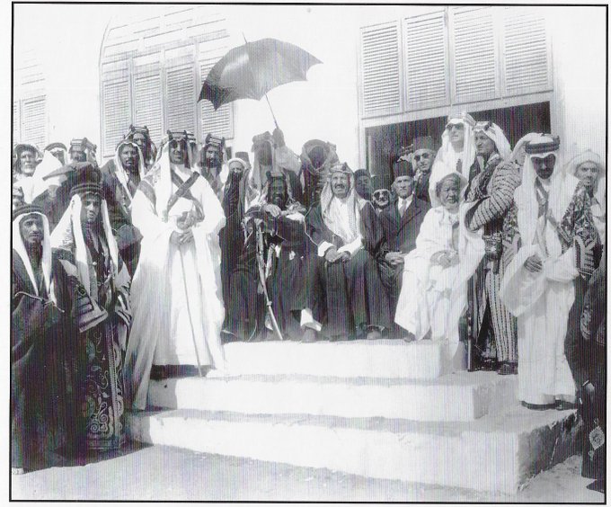 King Abdulaziz and Prince Saud with Sheikh Salman Al Khalifa. 1947