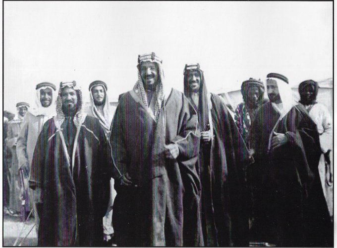 King Abdulaziz with Shaikh Ahmad Al Jaber Al Sabah of Kwait and Crown prince Saud, YUSSIF YASSIN, AND ABDUL RAHMAN AL TUBAISHI 1936
