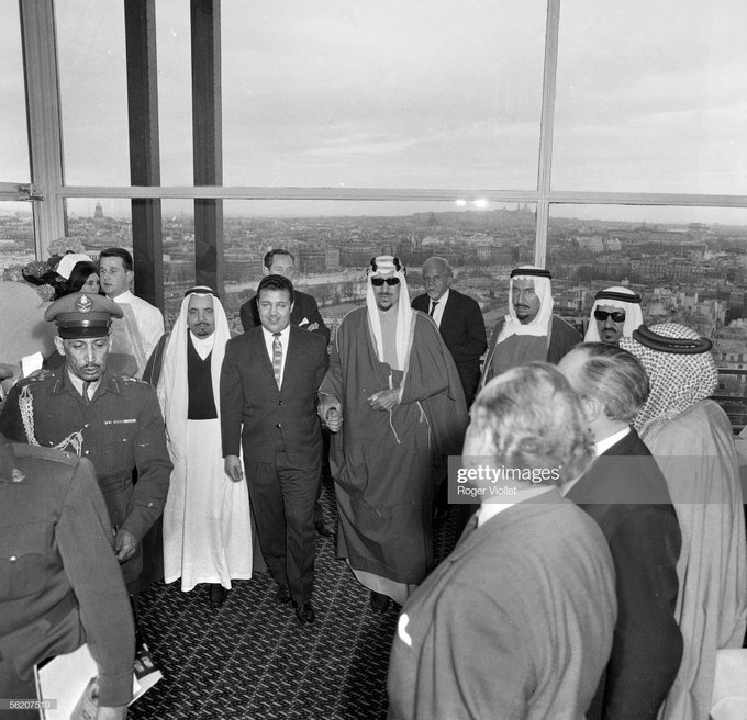 King  Saud , visiting the Eiffel tower. With his son 1963 and prince Muhamed bin SauD alkabir, Paris, march 20, 1963.