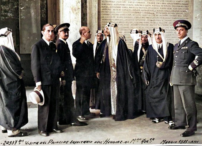 Prince Saud's visit to Rome and received by Mussolini in a popular reception