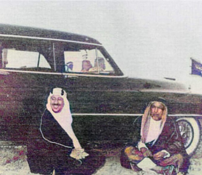 King Saud "Abu Al-Sha'ab (Father of the Nation)" and Sheikh Abdullah Al-Salem, "Abu Al-Dustoor (Father of the Constitution)" two Arab leaders in the work of the Renaissance in their countries. Riyadh - March 1962