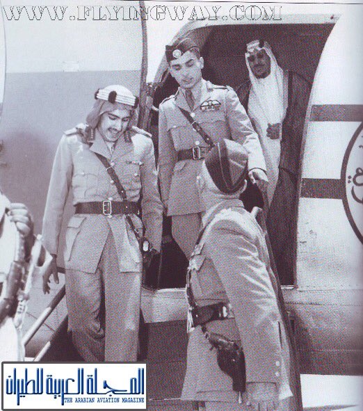 Crown Prince Saud, Prince Nawaf and King Hussein in the King Abdulaziz Dacota