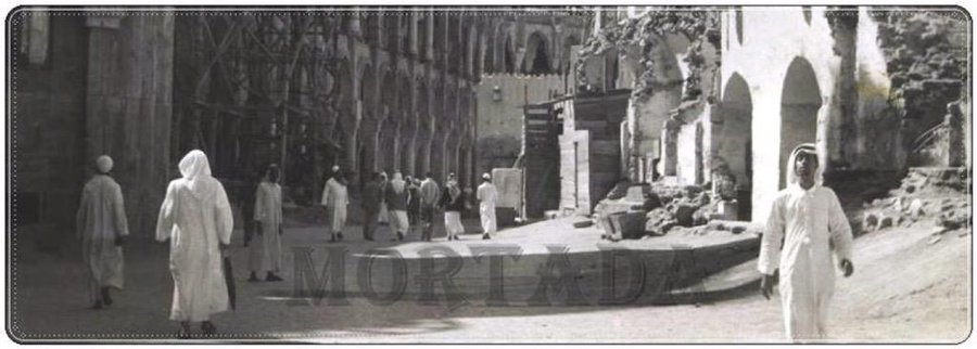 A rare picture of King Saud's expansion of the Grand Mosque in Makkah. The old picture is shown to the right and the expansion on the left. / Samir Mortada Archives