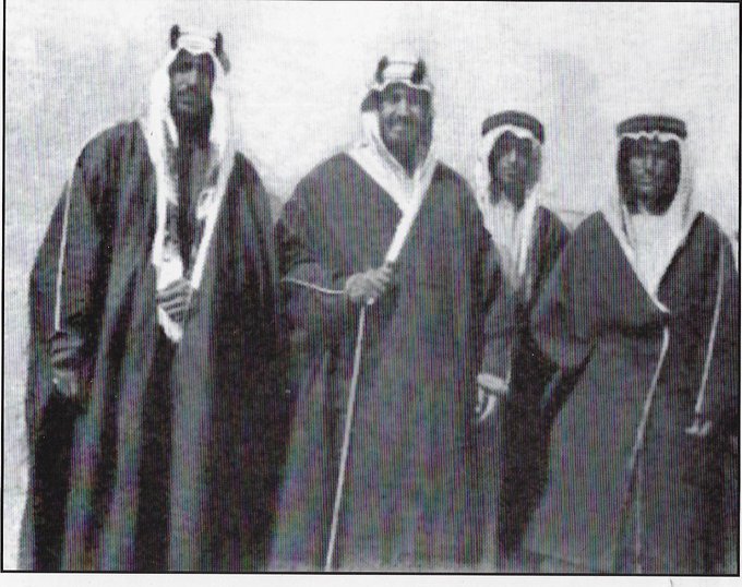 king Abdul Aziz with his Crown Prince Saud bin AbdulAziz,and sons, Muhamed and Khalid RIYADH , in 1930