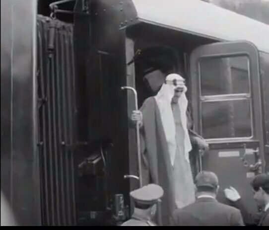 King Saud—may God have mercy upon him—arrives by train to the city of Stuttgart in Germany