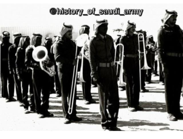 The Saudi National Guard band—established by King Saud, may God have mercy on him—preparing to perform the Saudi Royal Anthem.