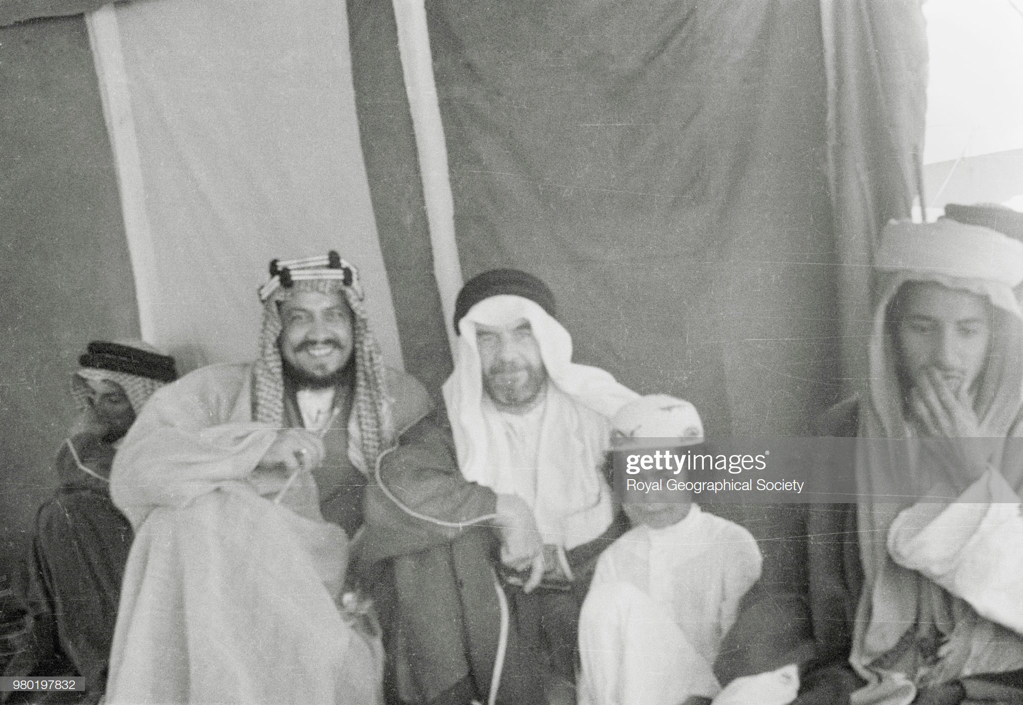 Faisal bin Bandar Al‑Duwish and Abdullah Al‑Saadoun, in one of the photographs taken by Abdullah Philby in Crown Prince Saud’s tent in Mina on 3‑6‑1936.