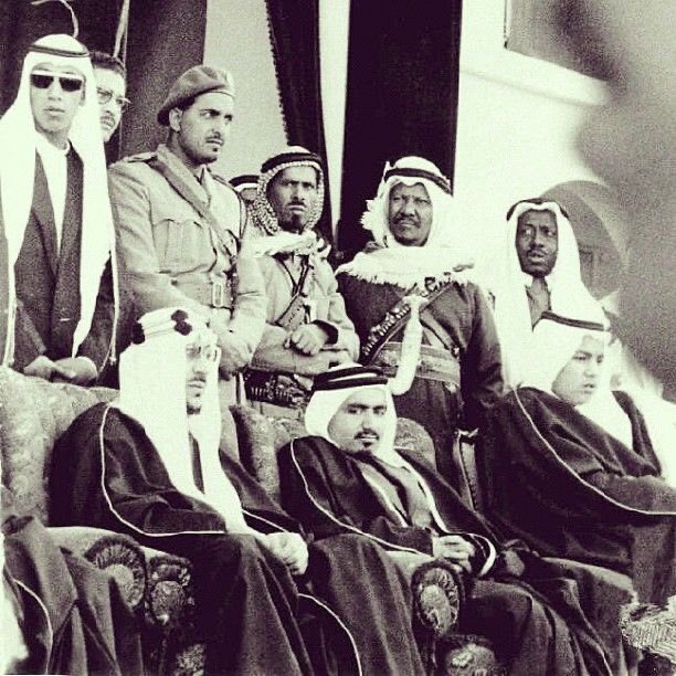 King Saud bin Abdulaziz Al Saud Sheikh Khalifa bin Hamad Al Thani during his visit to Qatar 1959
